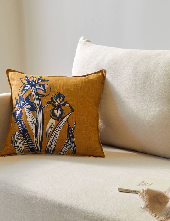 Coussin imprimé iris (caramel / marine) Coussin imprimé iris (caramel / marine)